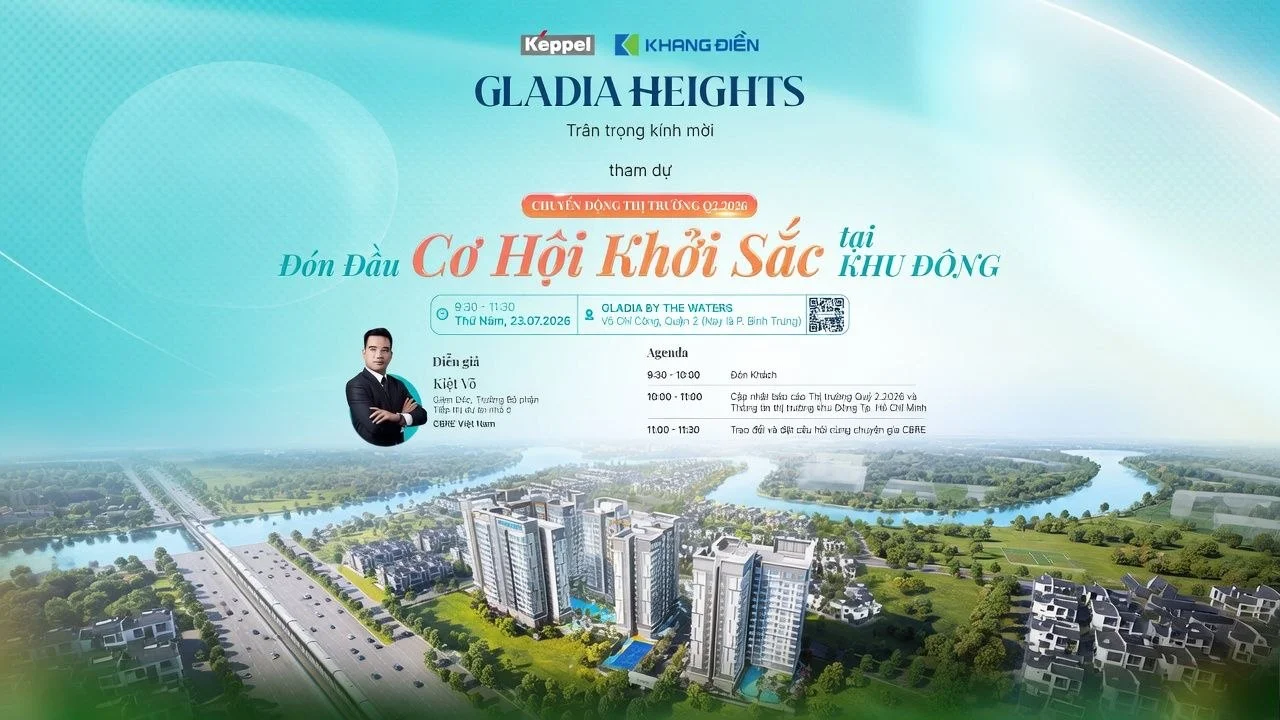 Thiệp mời sự kiện Đón đầu cơ hội khởi sắc tại Khu Đông - Gladia Heights 23/07/2026